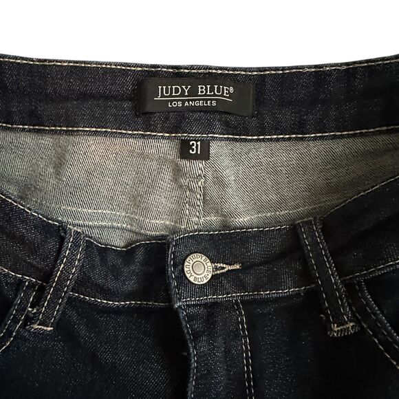Judy Blue Dark Wash White Thread Stretchy Rolled Hem Denim Jeans Size 31 - Picture 4 of 4